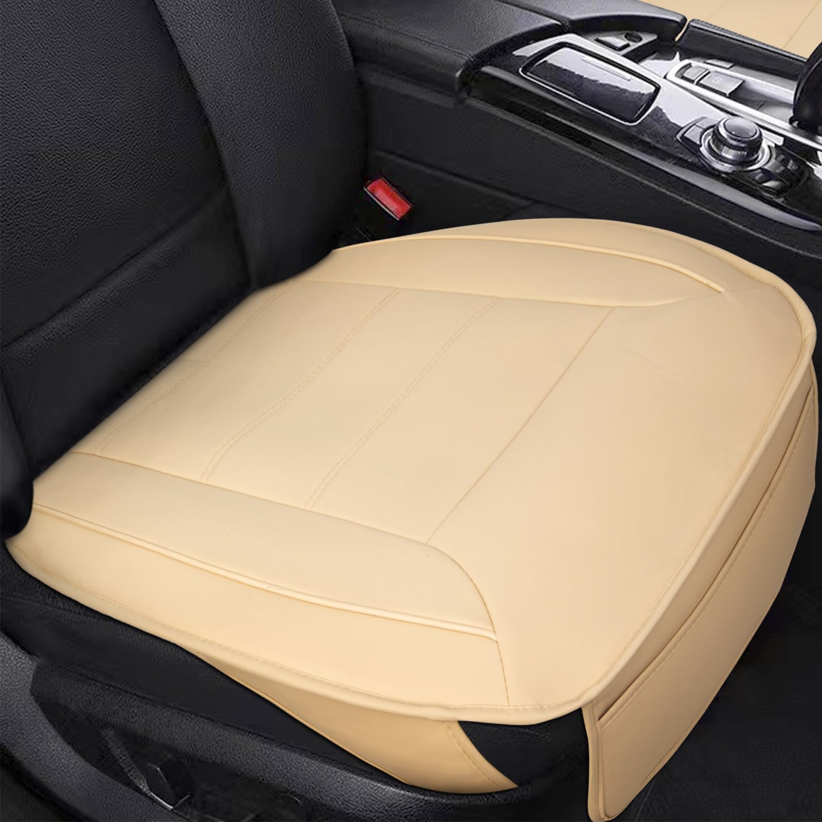 CICMOD Sitzauflagen Auto, PU Autositzbezüge Vordersitze, Sitzbezug Sitzkissen Auto, Sitzauflagen Anti Rutsch Autositzauflage Universal Vorne Auto Sitzschoner 1 Stück Beige von CICMOD