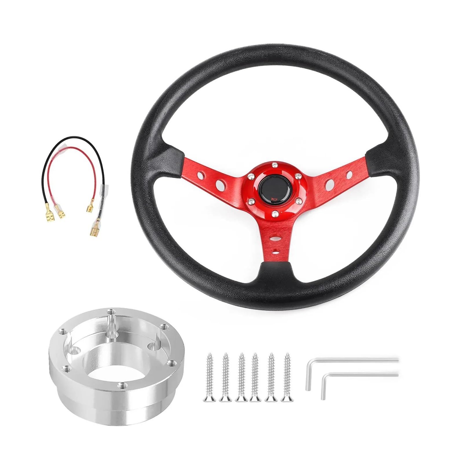 Auto Für Logitech G29 G920 G923 350 Mm 14 Zoll Auto Sport Drifting Lenkräder Mit Adapterplatte 70 Mm PCD Zubehör(Rot mit Silber) von CIMIUS