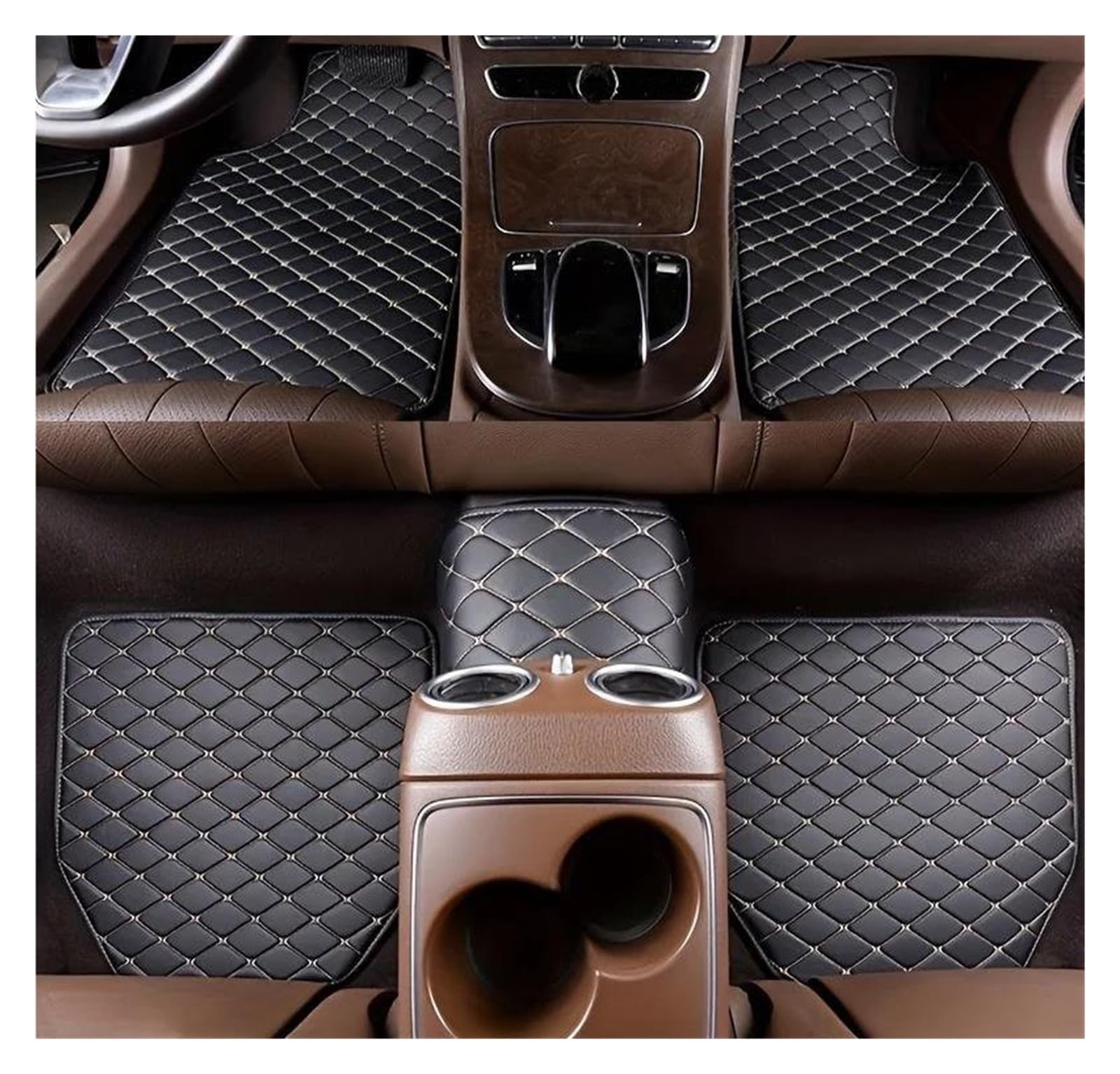 Auto-Fußmatten 5 Teiliges Set Autofußmatten Wasserdicht Staubdicht Autofußpolster Set Schutzpolster Autoinnenausstattung Automatten(Schwarz Beige-5 Stück) von CIMIUS