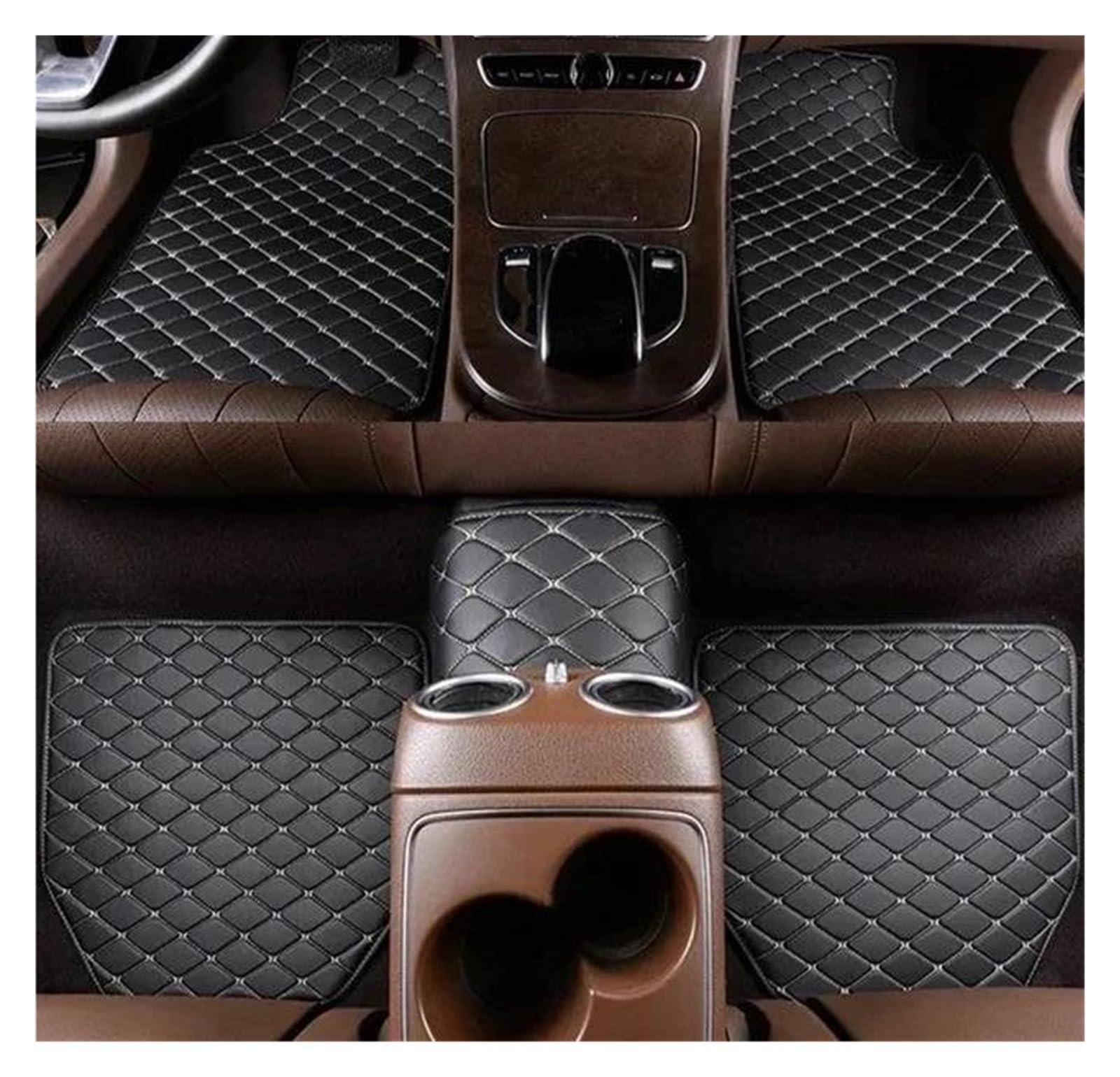 Auto-Fußmatten Universal Fußmatten Fürs Auto 5 Teilig Wasserdicht Auto Fußpolster Schutzteppich Mattenset Vorne Und Hinten Automatten(Schwarzbeige) von CIMIUS