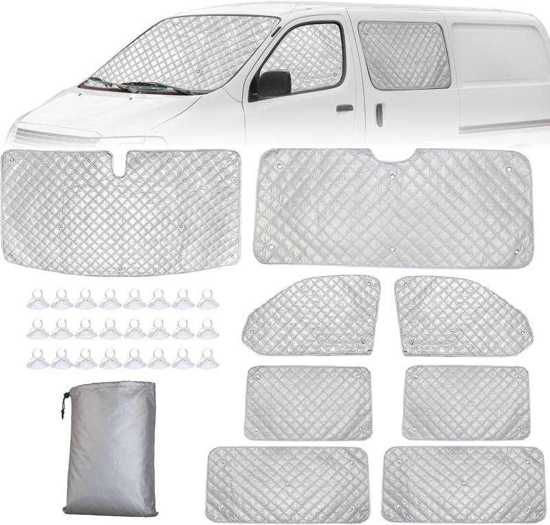 8 Stück Sonnenschutz Auto Frontscheibe Ersatz für VW T5 T6, Sonnenschutz Windschutzscheiben Schutz Set, Wohnmobil Windschutzscheibe Sonnenschutz, Internes Thermisches Jalousie Fenster Set (A) von CISSIYOG