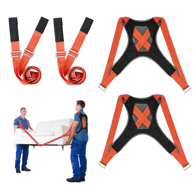 CISSIYOG Tragegurte Umzug Kit Tragegurt für 2 Personen mit Schwamm-Weste, 800kg Hebegurt Umzugshelfer, Multifunktionaler Hebegurt für Möbel & Geräte, Möbeltragegurte Möbeltransport (orange) von CISSIYOG