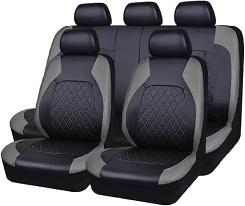 Universal Leather Autositzbezüge, Auto-Schonbezüge für die Vordersitze & Rückbank mit Airbag, 9 Stück Universelles Auto-Innenausstattungs-Set für die meisten Autos, Limousinen, SUVs und LKWs (Grau) von CISSIYOG