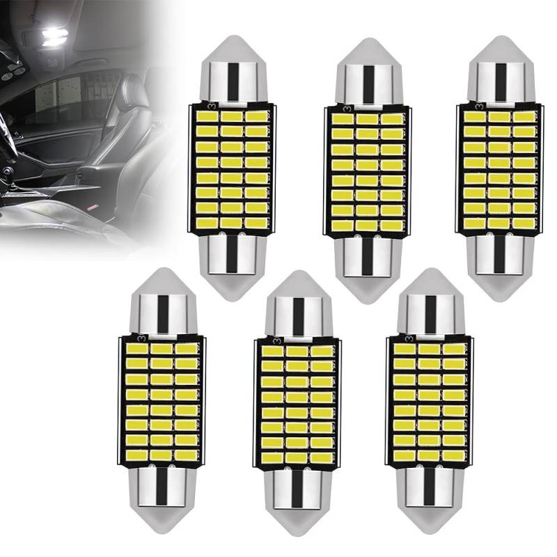 CJBIN Auto LED Innenbeleuchtung, 6 Stück 36MM 624 Lumen Led Auto Innenraumbeleuchtung, 12V Led innenraumbeleuchtung Birne Auto, Auto Innen Beleuchtung, Einfach zu Verwenden, Weiße Licht von CJBIN