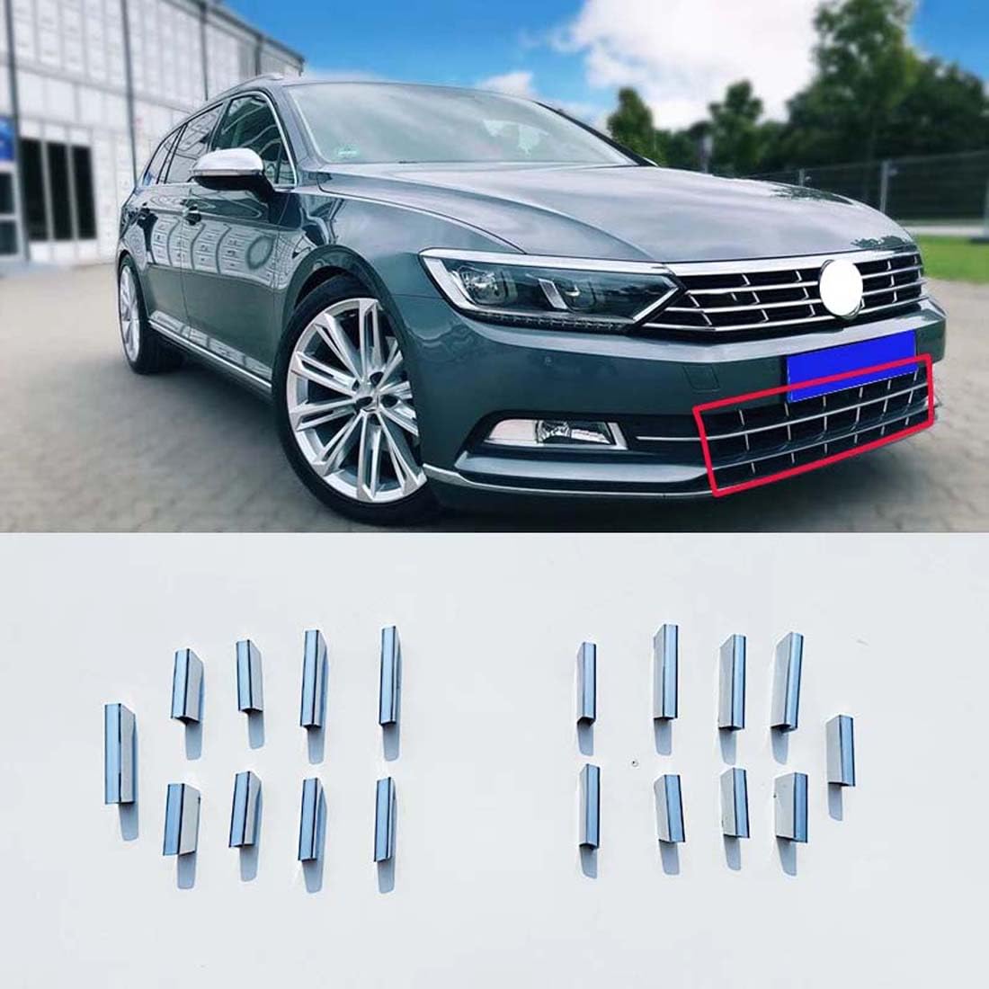 CJGYP Auto verchromter heller Streifen am vorderen Kühlergrill, für VW Passat B8 2015–2019, helles Streifen-Dekorationszubehör,B von CJGYP