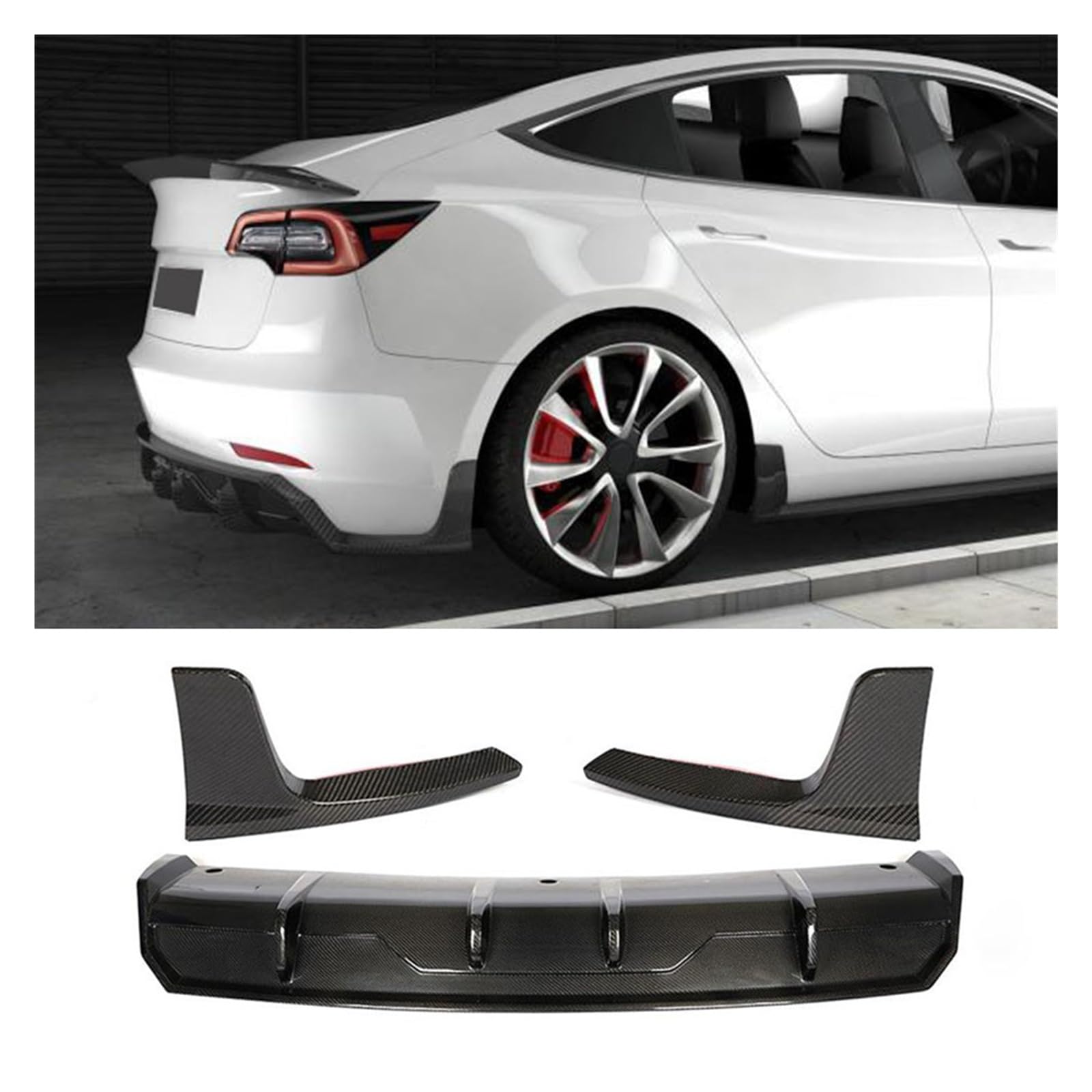 Carbon Fiber Bumper Body Kits Compatible With Tesla Model 3 2016-2019 Front Bumper Lip Rear Diffuser Spoiler Splitters Side Skirts Kit(Rear diffuser) von CJMPZKVRY