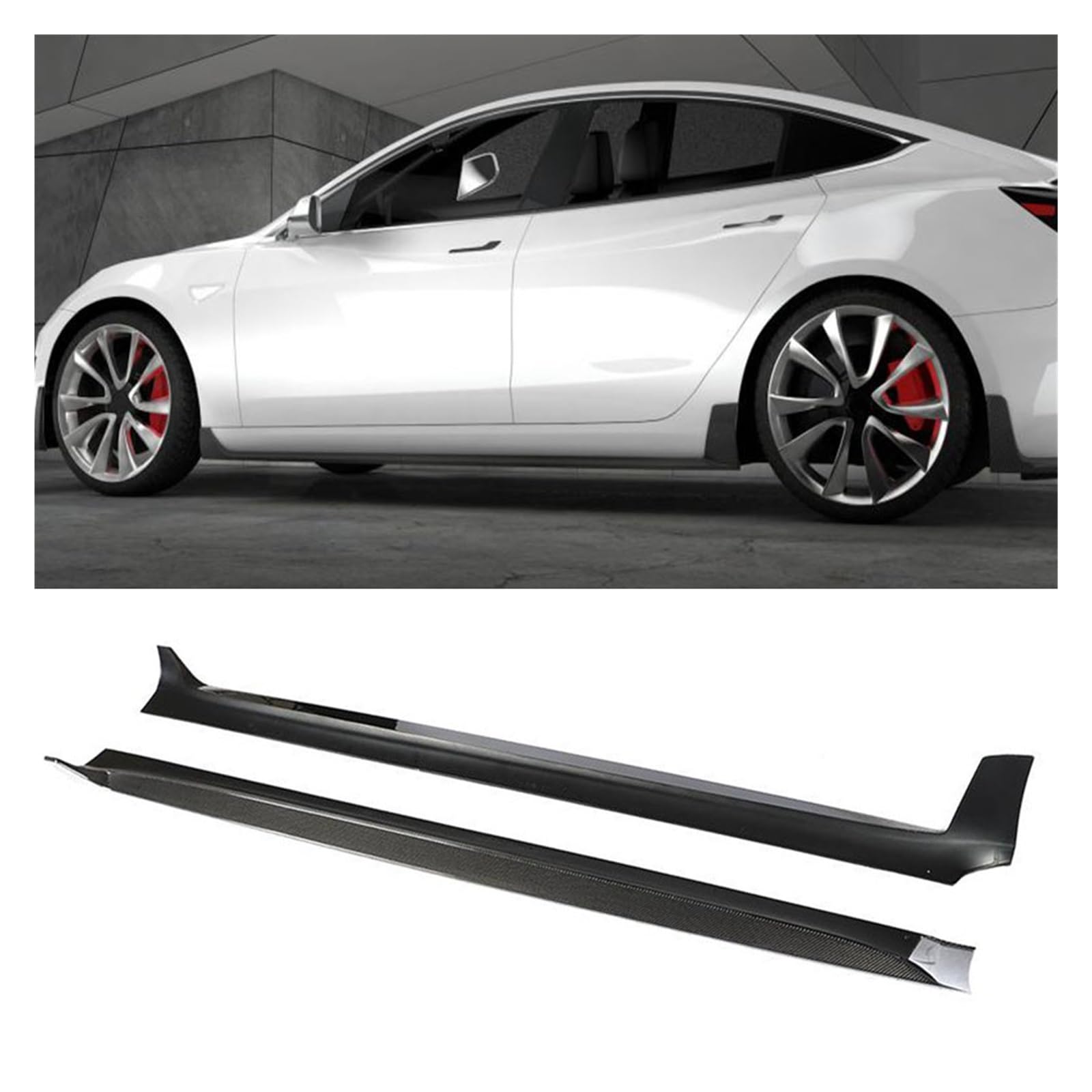 Carbon Fiber Bumper Body Kits Compatible With Tesla Model 3 2016-2019 Front Bumper Lip Rear Diffuser Spoiler Splitters Side Skirts Kit(Side skirts) von CJMPZKVRY