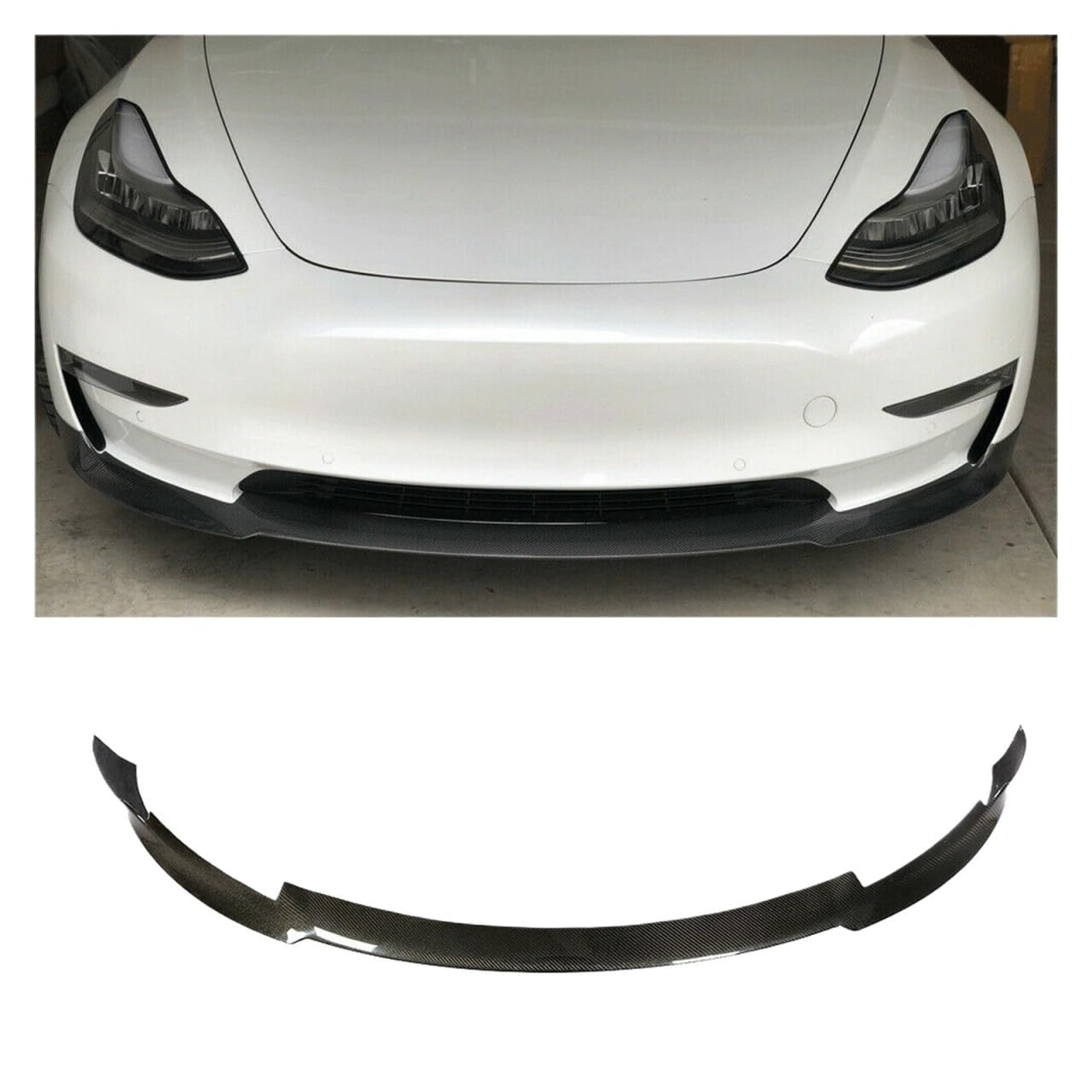 Carbon Fiber Front Bumper Lip Compatible With Tesla Model 3 Base Sedan 4-Door 2016-2018 Long Range Bumper Lip Spoiler Chin Protector(Gloss Carbon) von CJMPZKVRY