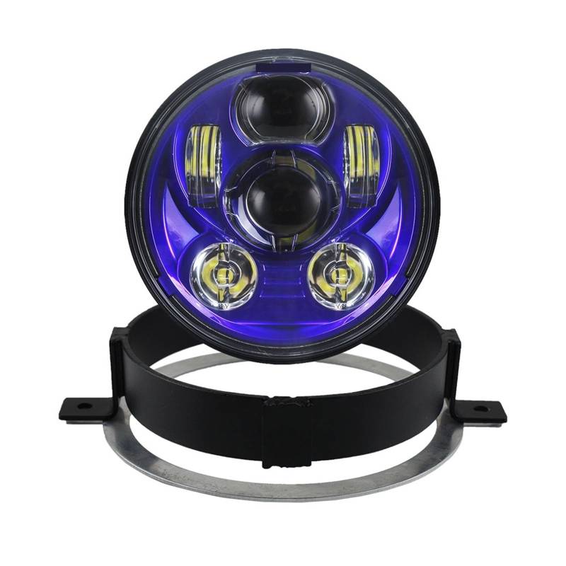 Led Headlight Kit 5.75 Inch Motorcycle High Low Beam With Mounting Bracket Ring Plug And Play VTX 1800 VTX 1300(Blue with Bracket) von CJMPZKVRY