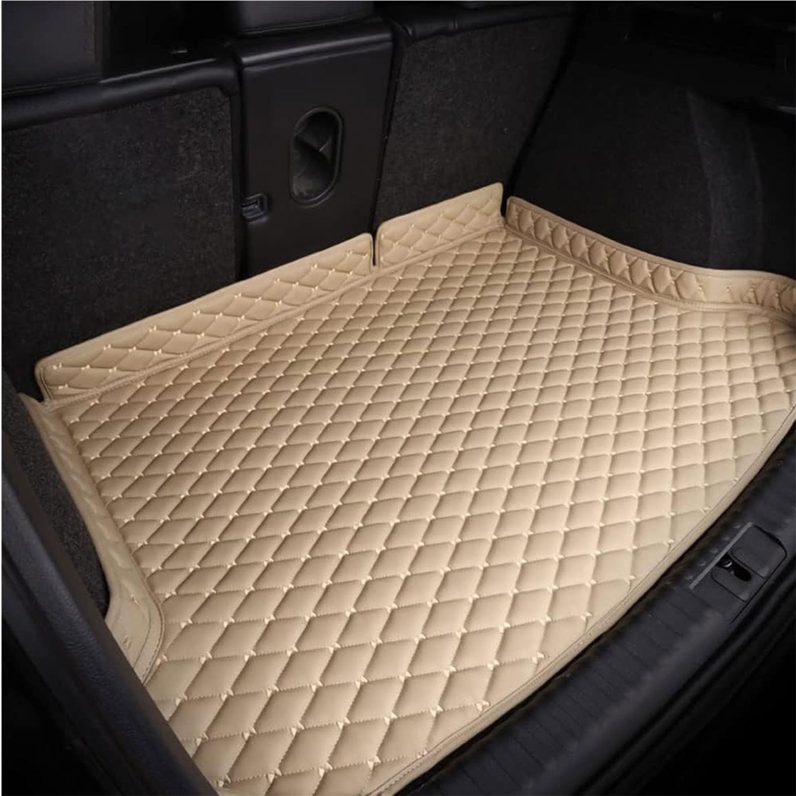 Auto Kofferraum Schutzmatte für Audi Q7 5 Seats 2006-2015 (with Fence on The Left Side), Passgenaue Antirutschmatte Auto Kofferraumwanne Antirutschmatte Schubladen,beige von CJYCJY