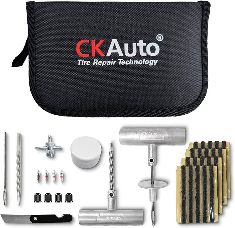 CKAuto Universal Tire Repair Kit, ein schweres Auto-Notfallwerkzeug-Set für die Reparatur von Reifenpannen, 36-teiliger Wert-Pack, Reifenflicken-Kit für Autos, Motorräder, Lastwagen, Wohnmobile usw. von CKAuto