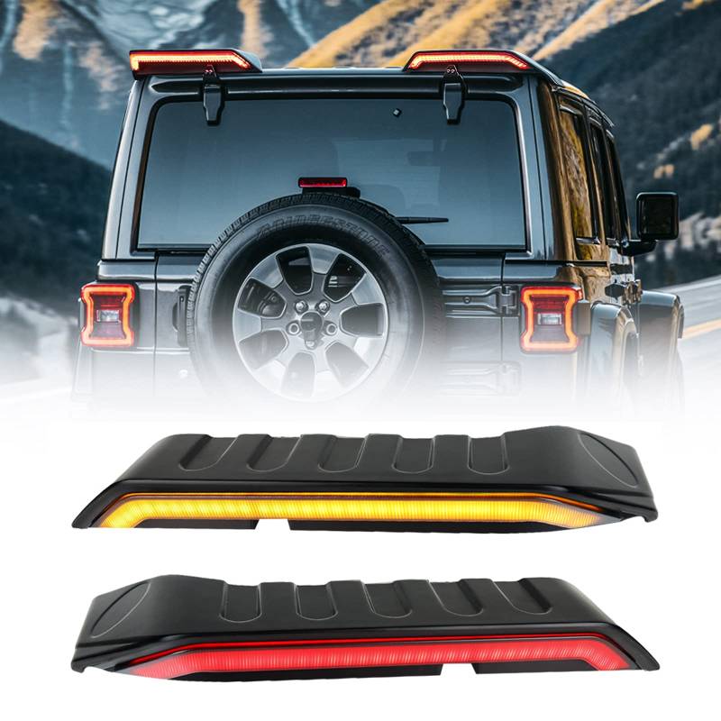 CKPEOR LED High Mount Bremslichter passend für Wrangler JL JLU 2018–2022, zusätzliche Rücklichter mit Blinkern und Bremslichtern, Spoiler für drittes Bremslicht von CKPEOR