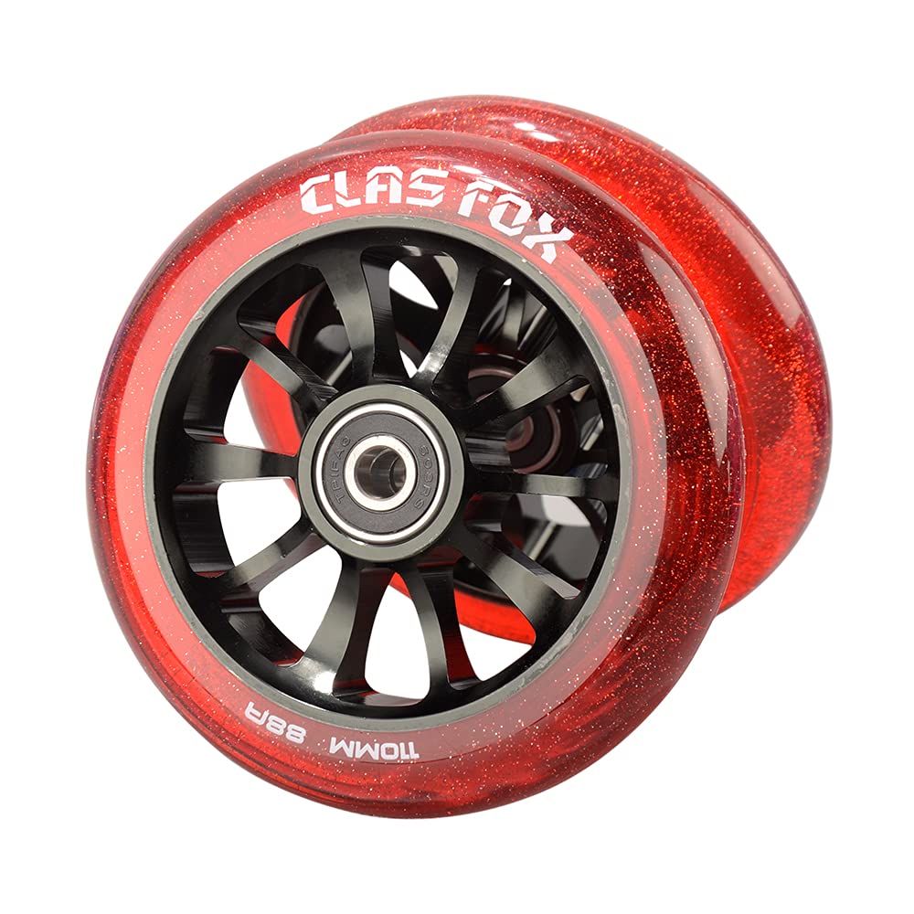 CLAS FOX Pro Stunt Scooter Rollen Roller Räder 110mm Ein Paar mit ABEC-9 Kugellager CNC Metallker (2 stücke) (Transparent Rot) von CLAS FOX