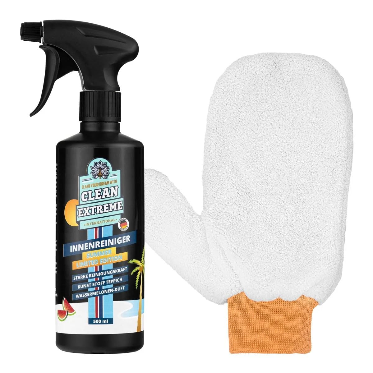 CLEANEXTREME Auto Innenraum Reiniger 500 ml | Summer Limited Edition Innenreiniger | Set mit Mikrofaser-Reinigungshandschuh von CLEANEXTREME