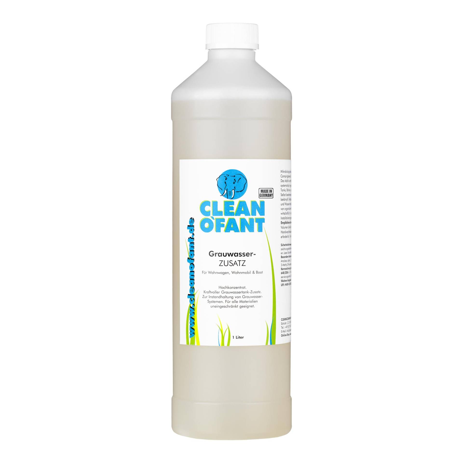 CLEANOFANT Grauwassertank Zusatz | 1 Liter Hochkonzentrat | für Wohnwagen, Wohnmobil, Camping, Boot von CLEANOFANT