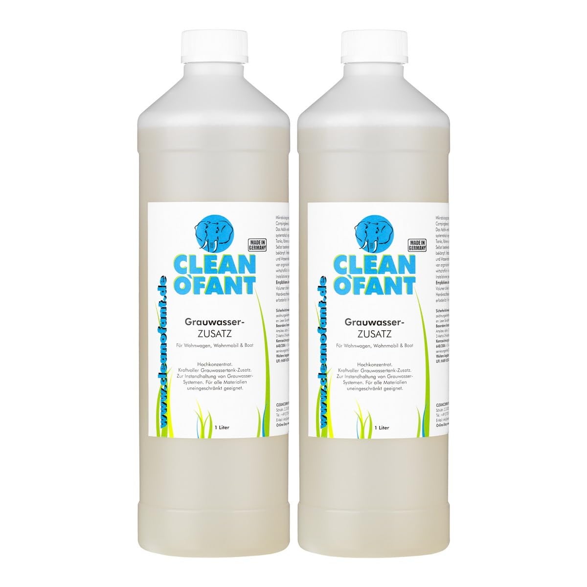 CLEANOFANT Grauwassertank Zusatz | 2 x 1 Liter Hochkonzentrat | für Wohnwagen, Wohnmobil, Camping, Boot von CLEANOFANT