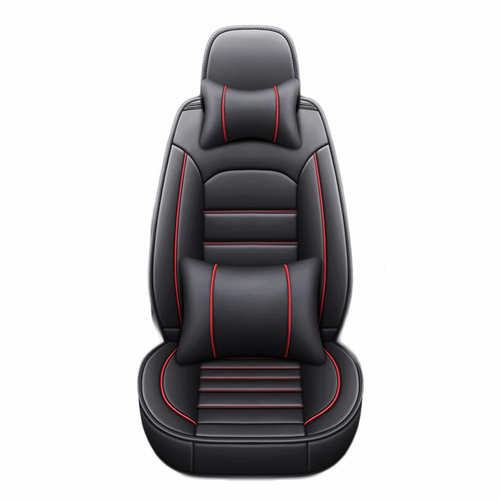 CLEVEQ Auto Sitzbezüge für Ford Escort 2015-2019,Leder Sitzschoner wasserdichte Autositzbezüge Set Auto Sitzzubehör,Black-Red von CLEVEQ