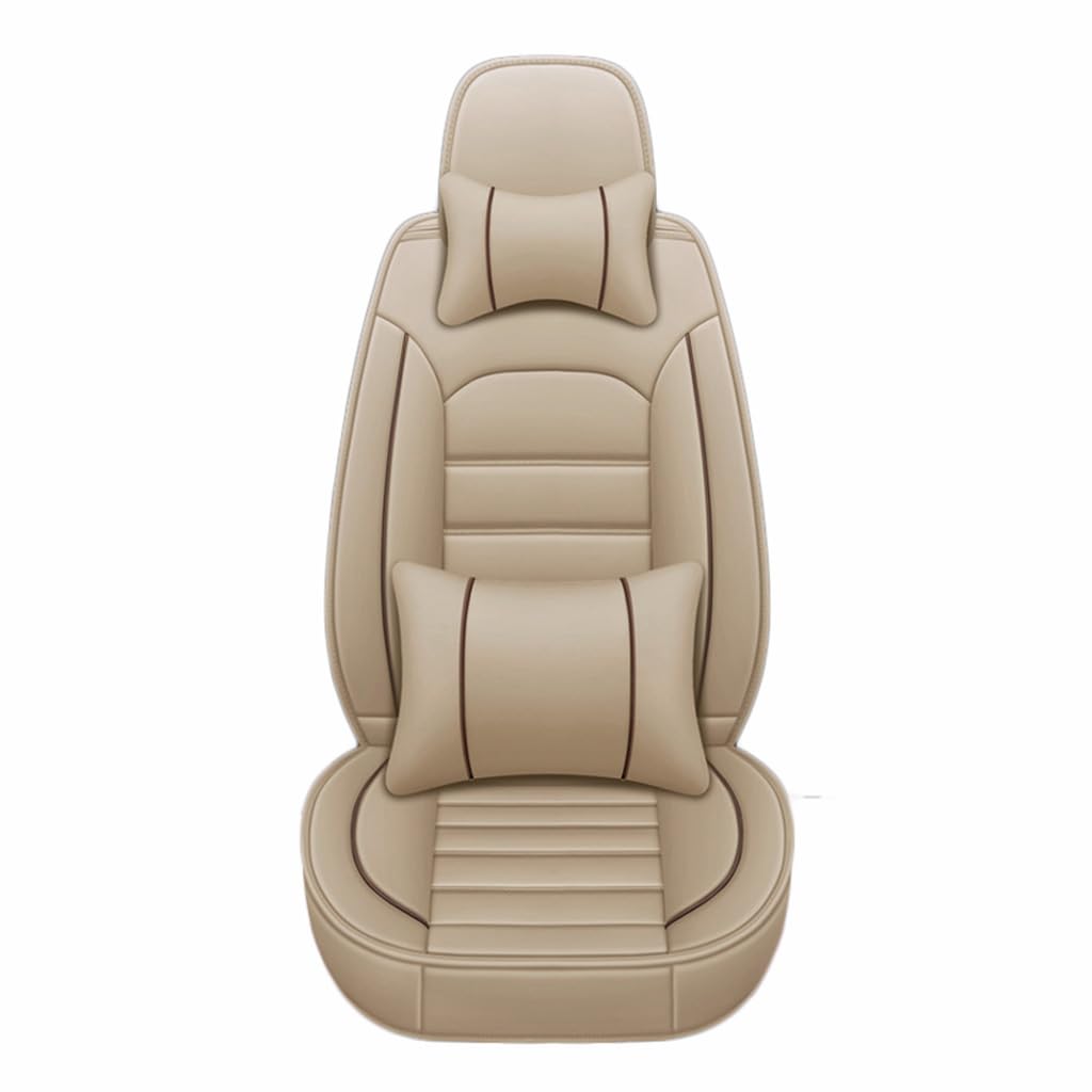 CLEVEQ Auto Sitzbezüge für Jaguar E-PACE 2017-2023,Leder Sitzschoner wasserdichte Autositzbezüge Set Auto Sitzzubehör,Beige von CLEVEQ