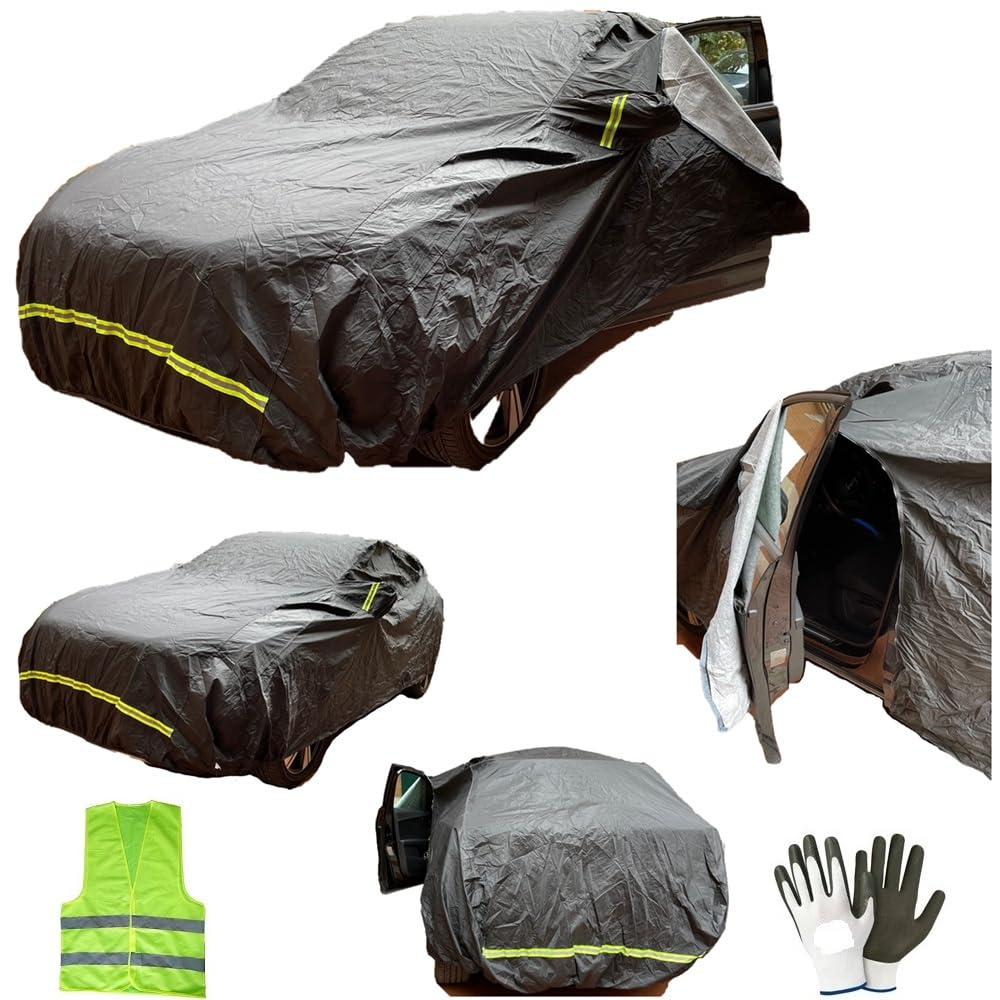 KOMPATIBEL MIT 214d Gran Tourer Msport wasserdichte AUTOABDECKUNG AUS PVC Kratz- UND HAGELSCHUTZ-AUTOABDECKUNG MIT Fluo-Streifen, GRÖSSE L 482X196X140CM von CLICK&GO