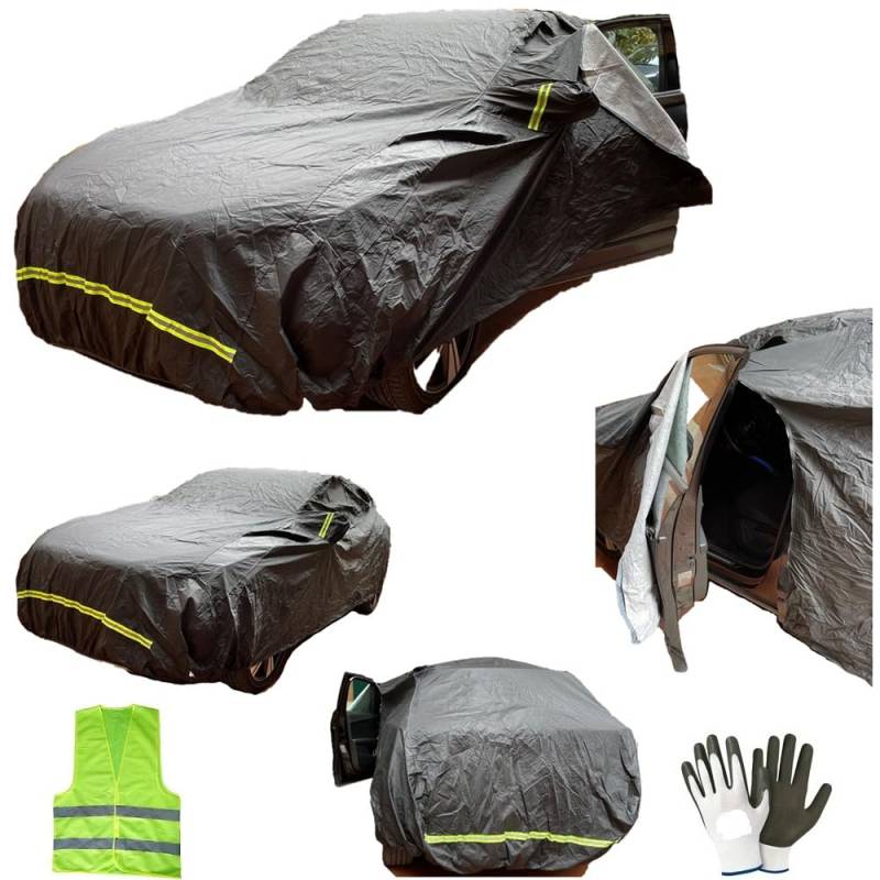 KOMPATIBEL MIT 220d Gran Tourer Sport wasserdichte AUTOABDECKUNG AUS PVC Kratz- UND HAGELSCHUTZ-AUTOABDECKUNG MIT Fluo-Streifen, GRÖSSE L 482X196X140CM von CLICK&GO