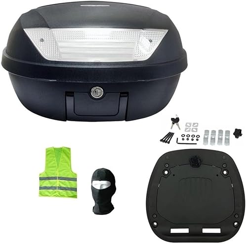 KOMPATIBEL MIT BETA Motor RR 450 Enduro 4T TOPCASE 52-Liter Kofferraum KOMPLETT MIT Platte+Griff+Motorrad-Roller-GEPÄCKTRÄGER-MONTAGESATZ, KAPAZITÄT 2 HELME SCHWARZ von CLICK&GO