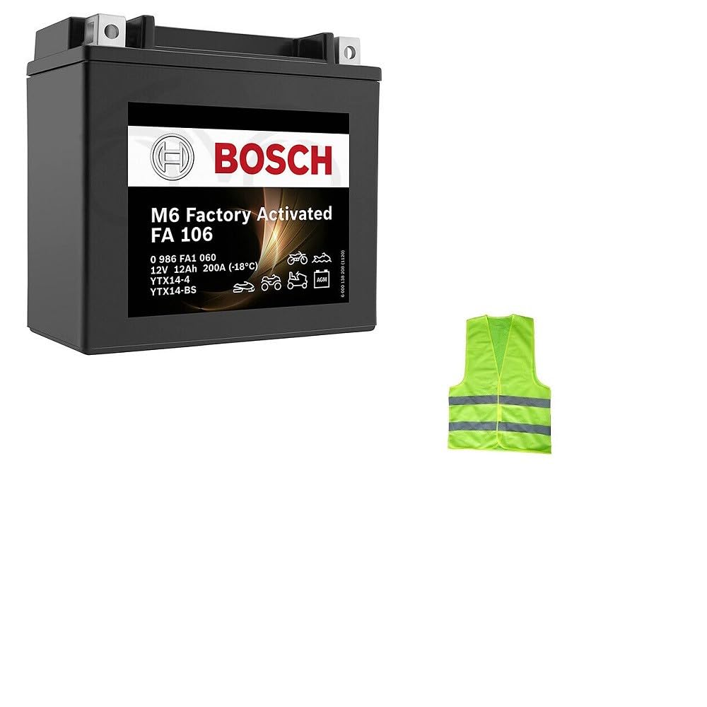 KOMPATIBEL MIT BMW K R 1300 Jahr 2009 al 2015 Batterie YTX14-BS Bosch FA1060 IN SLA Gel, BEREITS EINSATZBEREIT UND GELADEN 12 AH Ampere 12 Volt 150X87X145MM von CLICK & GO