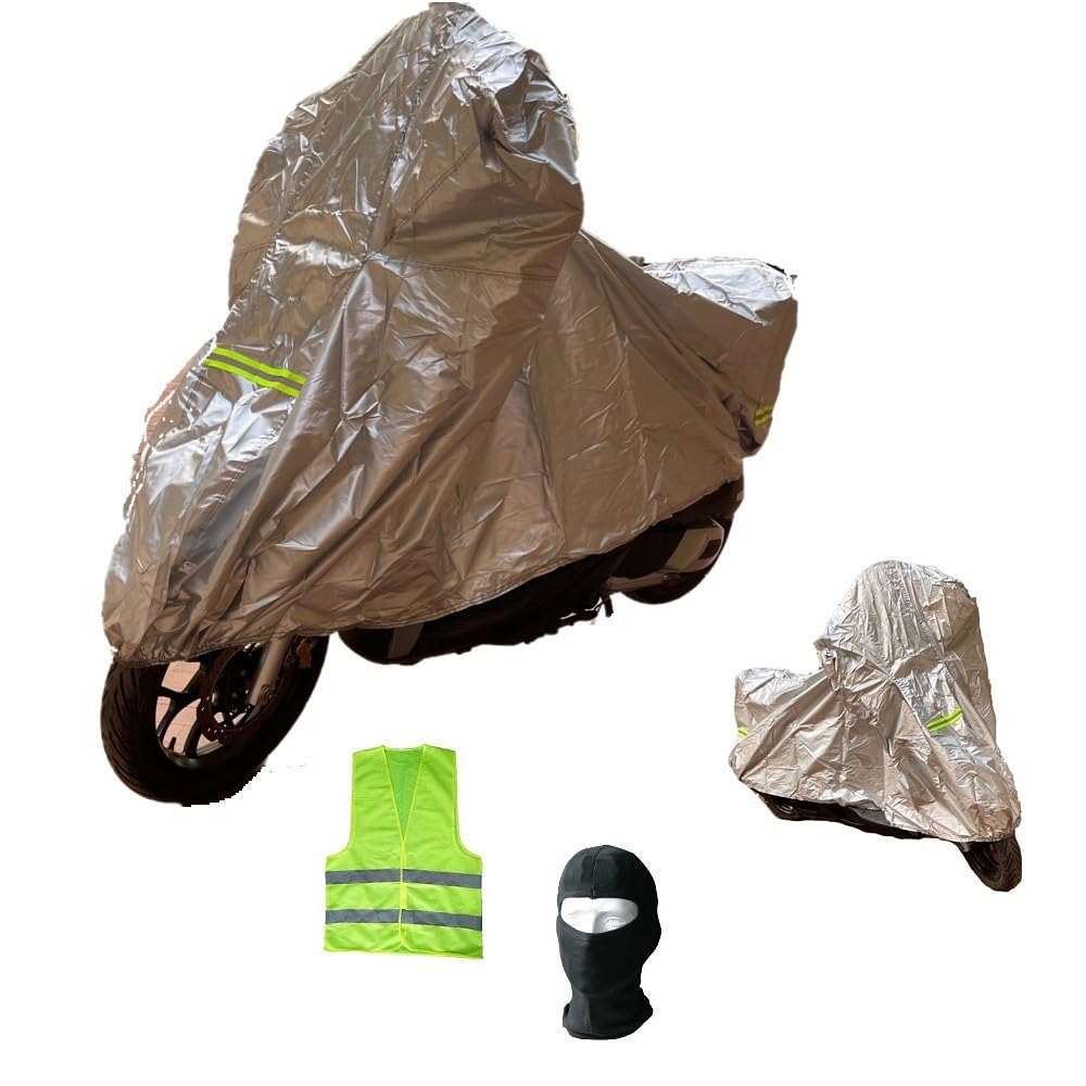 KOMPATIBEL MIT DAELIM Daystar 125 MOTORRADABDECKUNG FÜR WINDSCHUTZSCHEIBEN-TOP-CASE FÜR MAXIMOTO-Motorrad, WASSERDICHTES Nylon MIT Fluo-Streifen, 295X105X127CM von CLICK & GO