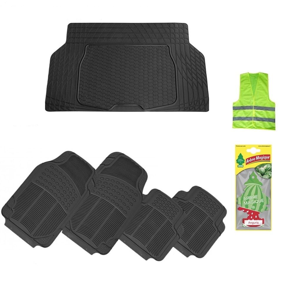 KOMPATIBEL MIT FSO GUMMIMATTEN-Set + PVC-KOFFERRAUMWANNE FÜR Autos 4 SCHNEIDETEPPICHE 2 VORDERSEITE: 72X44CM+2 POS: 46X43CM+1 KOFFERRAUMMATTE 120X80CM von CLICK&GO