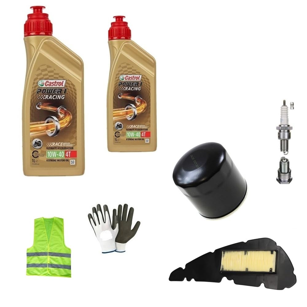 KOMPATIBEL MIT GARELLI Mosquito 125 ÖLWECHSEL-Service-KIT FÜR Roller 2 Liter ÖL C (ASTROL) 10W40 4T Power 1 Synthetik Racing+ÖLFILTER+LUFTFILTER+ZÜNDKERZE WARTUNG des Motors von CLICK&GO