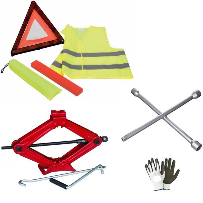 Kompatibel mit Citroen E-Mehari Notfall-Set für Autos, Pantograph Wagenheber + Kreuz-Schlüssel für Bolzen + Dreieck + Neon-Jacke von CLICK&GO