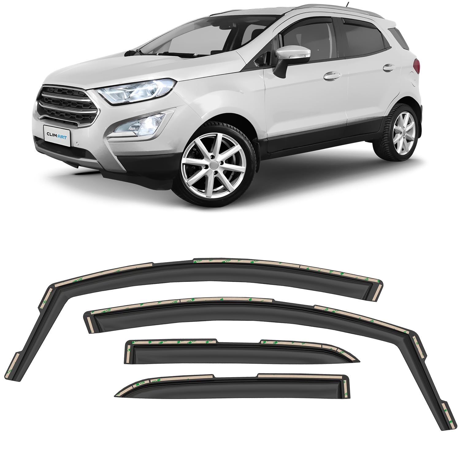 CLIM ART Windabweiser für/kompatible mit Ford EcoSport 2013-2024. Autofenster Regenschutz, Regenabweiser, Integrierte Deflektoren, 4 Stück von CLIM ART