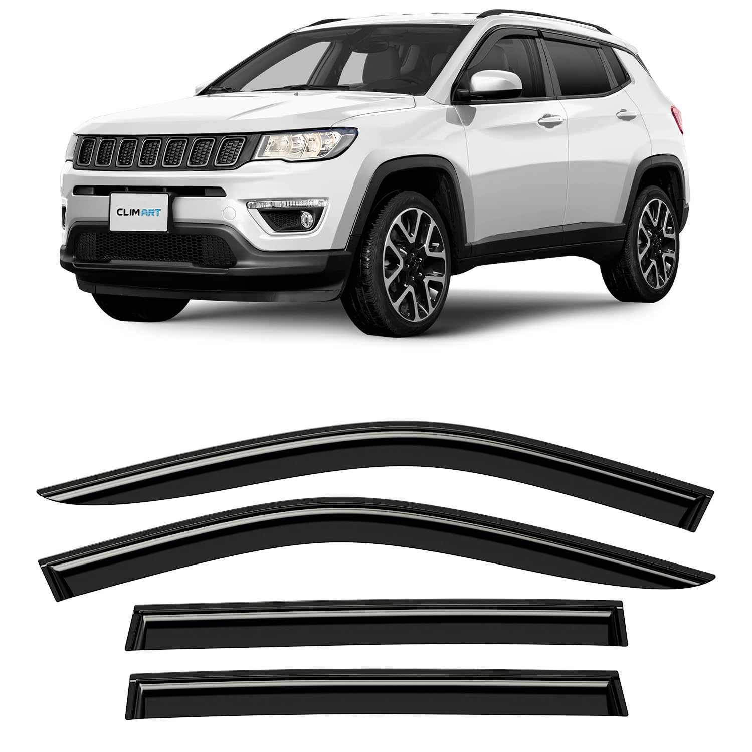 CLIM ART Windabweiser für/kompatible mit Jeep Compass 2016-2024 SUV, Autofenster Regenschutz, Regenabweiser, Anklebbare Deflektoren, 4 Stück, Schwarz von CLIM ART