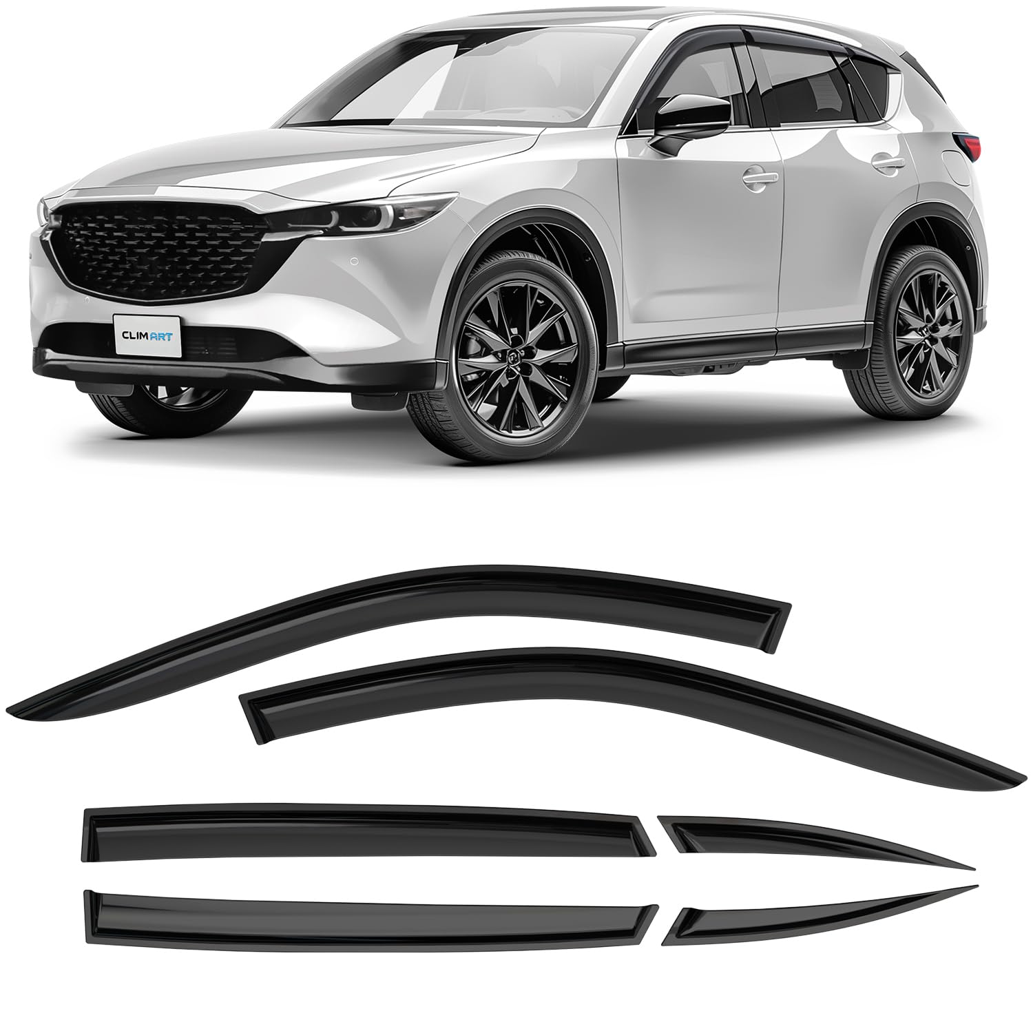 CLIM ART Windabweiser für/kompatible mit Mazda CX-5 2017-2024 SUV Autofenster Regenschutz, Regenabweiser, Anklebbare Deflektoren, 6 Stück von CLIM ART