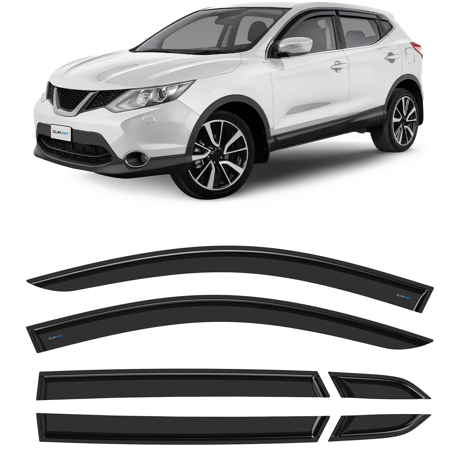 CLIM ART Windabweiser für/kompatible mit Nissan Qashqai 2013-2021 SUV Autofenster Regenschutz, Regenabweiser, Anklebbare Deflektoren, 6 Stück von CLIM ART