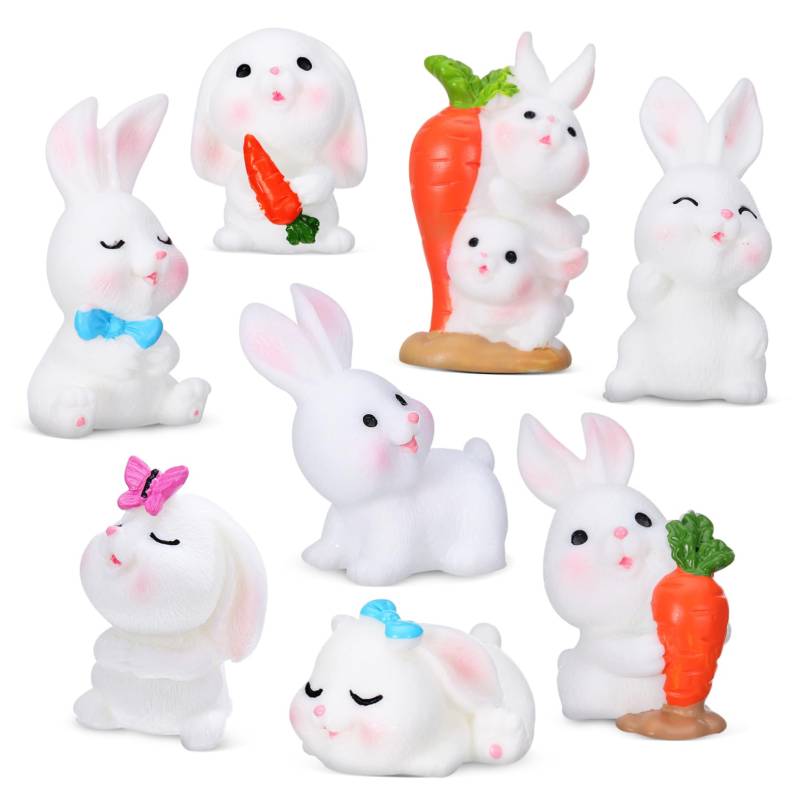 CLISPEED 8st Kleine Weiße Hasendekoration Tiere Kuhkaninchen Cartoon-kaninchen Figuren Transparentes Kaninchen Süßer Hase Zubehör Hase Container-kaninchen Künstliche Kaninchen Zwerge Harz von CLISPEED