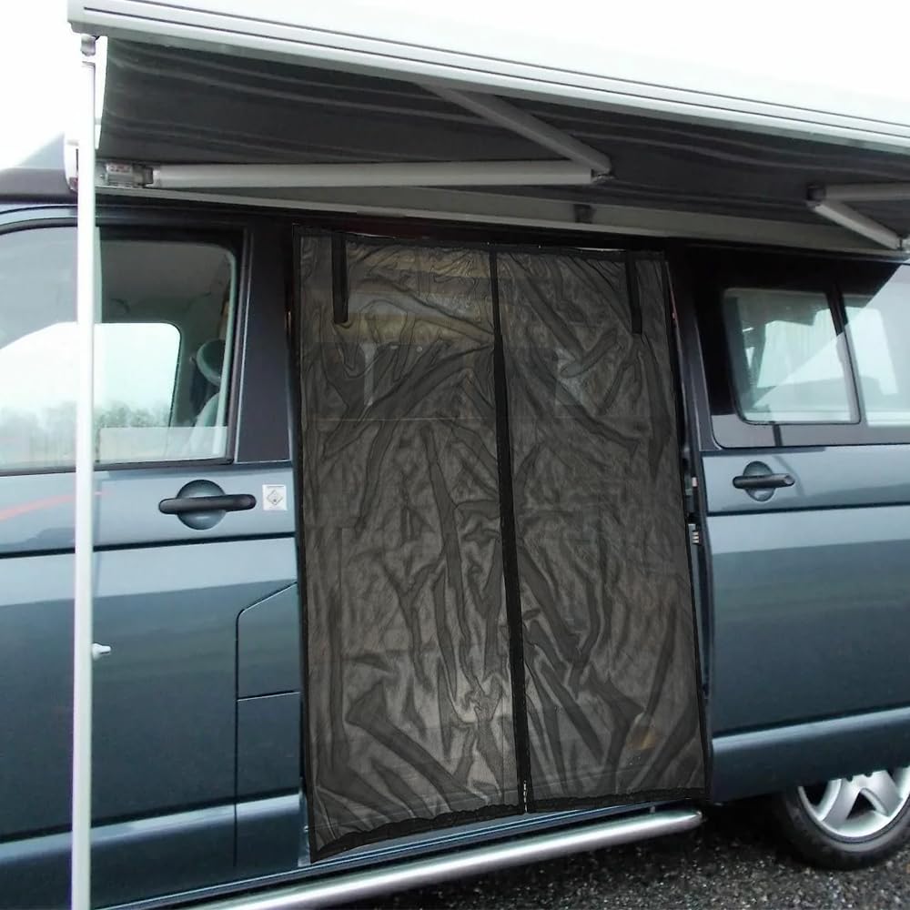 CLIUNT Schiebetür Magnetisches Fliegengitter 175 * 150 cm, Van Bug Screen, Schwarz Mesh Moskitonetz Sonnenschutz für T5 T6 T4 Wohnwagen Wohnmobil Camper Seitentür von CLIUNT