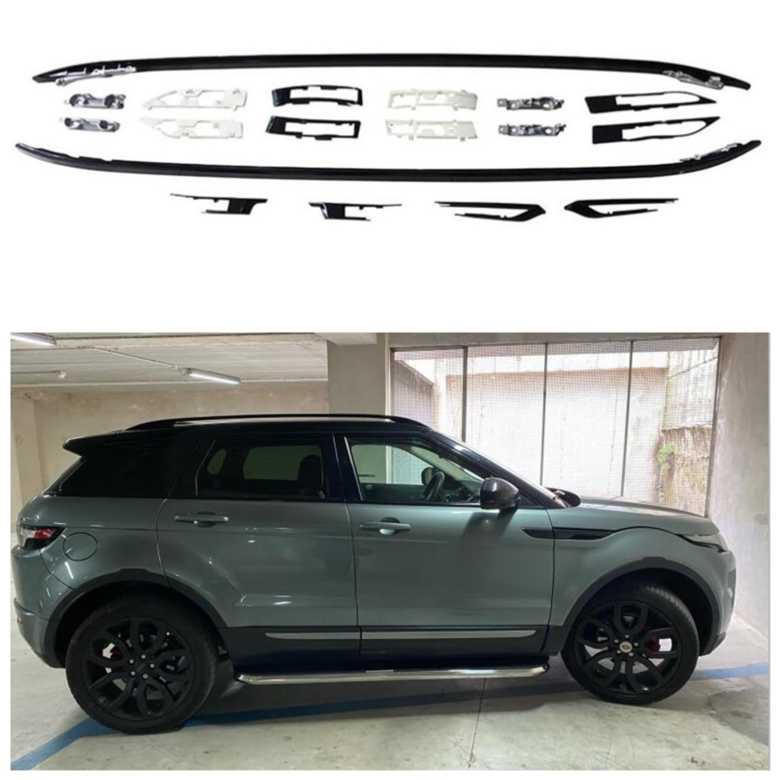 Dachboxen Dachträger, Gepäckträger, Bar für Land Rover Range Rover Evoque 2012–2019, hochwertiges schwarz-silbernes Aluminium von CLSMD