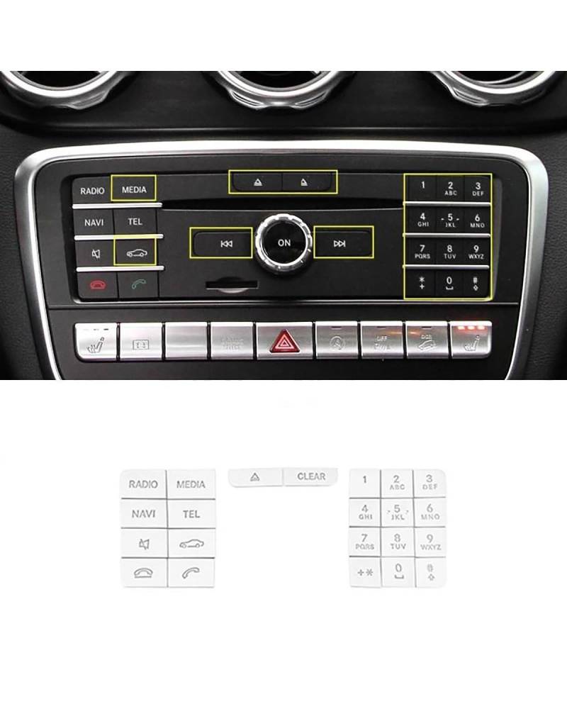 Verkleidung der Konsolenverkleidung Für Benz Für GLA X156 Für CLA C117 AB Klasse W176 W246 Mittelkonsole CD Multimedia Tasten Abziehbilder Zierleiste Autoinnenaufkleber(Model C) von CMLGWL