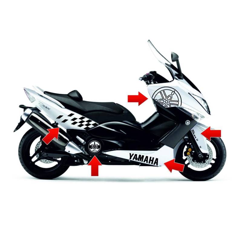 Aufkleber-Set kompatibel mit Yamaha T-Max 500-530 - 560 für Scooter Tmax rechte und linke Seite Grafik Abziehbilder PVC Schwarz Weiß Rot Blau Grün Gold Gold Silber Gelb (Schwarz glänzend) von CMR Design Co