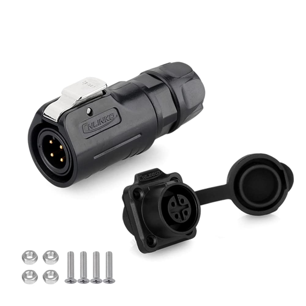 CNLINKO LP-12 Industrieller Wasserdichter Steckverbinder IP68 Rundsteckverbinder Schnellverschluss Luftfahrtstecker PBT-Gehäusestecker Aviation-Anschluss M12 2-8 Polig Flanschdose (4 Polig) von CNLINKO