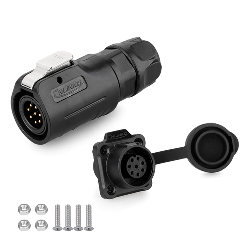 CNLINKO LP-12 Industrieller Wasserdichter Steckverbinder IP68 Rundsteckverbinder Schnellverschluss Luftfahrtstecker PBT-Gehäusestecker Aviation-Anschluss M12 2-8 Polig Flanschdose (8 Polig) von CNLINKO