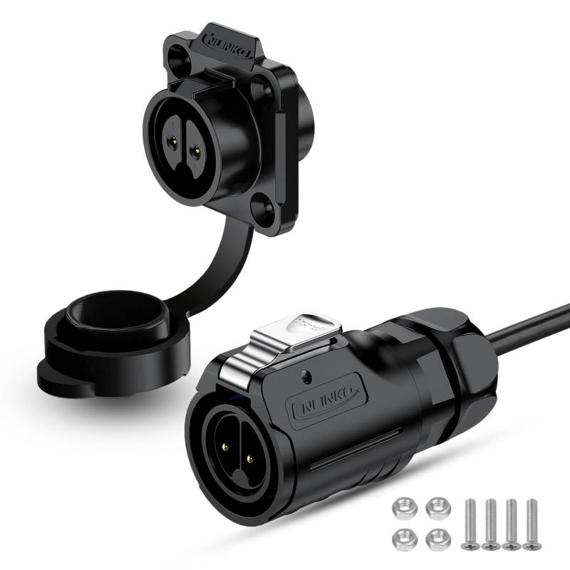 CNLINKO LP16 2-Polig Wasserdichter Stecker mit 1 Meter Kabel, IP68 Elektrischer Rundsteckverbinder für den Außenbereich Automotive Maschinen, Schnellanschluss M16 Stecker & Buchse (2 Polig) von CNLINKO