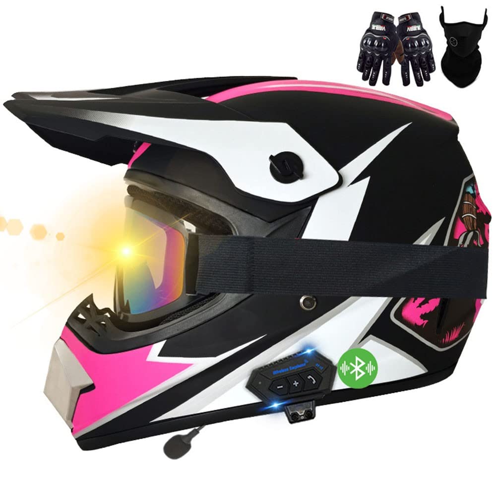 Bluetooth Motocross Helm, Mit Handschuhe Maske Brille, Unisex Motorradhelm Cross Helme, Sicher, Komfortabel Und Belüftet, ECE Genehmigt, Geeignet Für Motocross, MTB, Crossbike, BMX von CNNGU