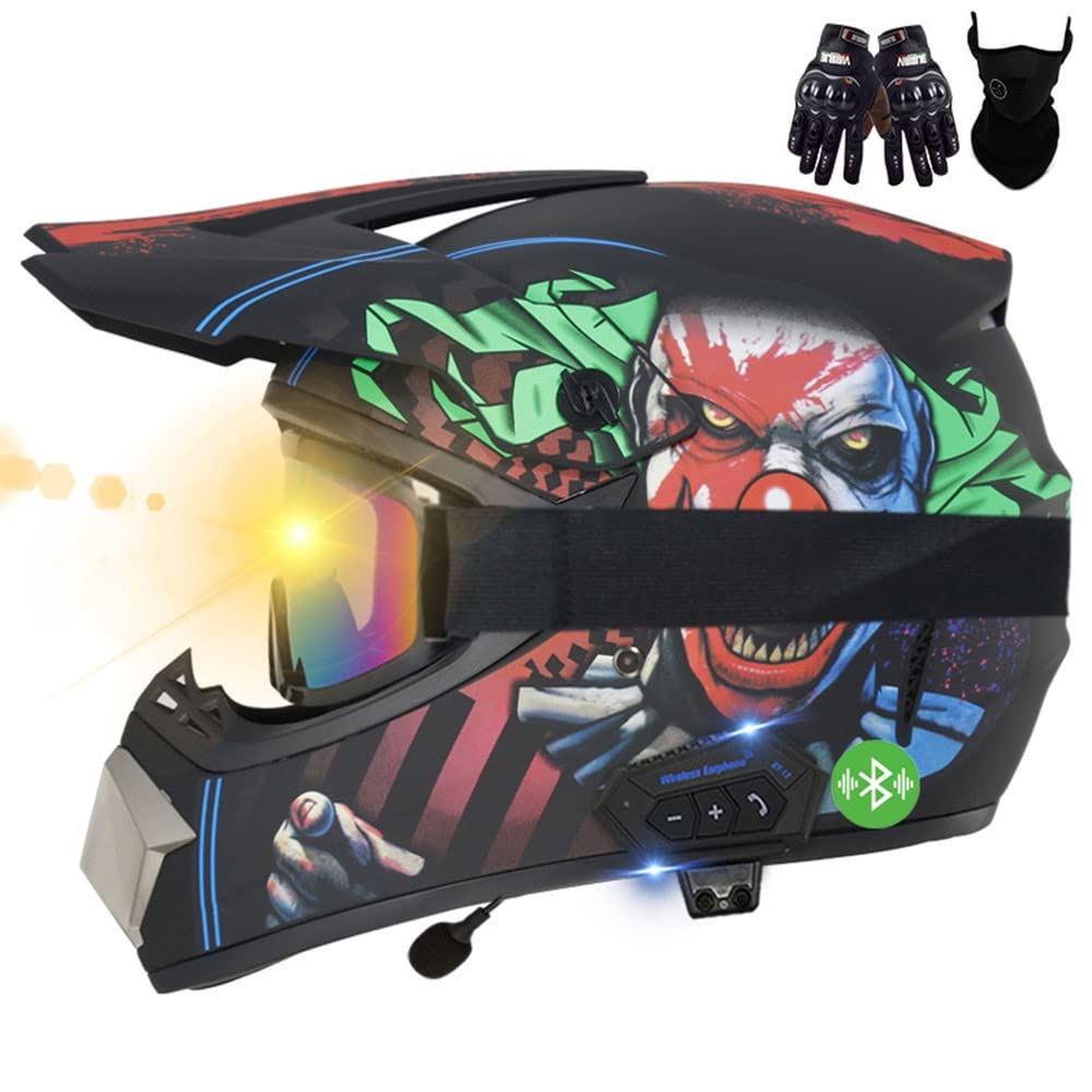 Bluetooth Motocross Helm, Mit Handschuhe Maske Brille, Unisex Motorradhelm Cross Helme, Sicher, Komfortabel Und Belüftet, ECE Genehmigt, Geeignet Für Motocross, MTB, Crossbike, BMX von CNNGU