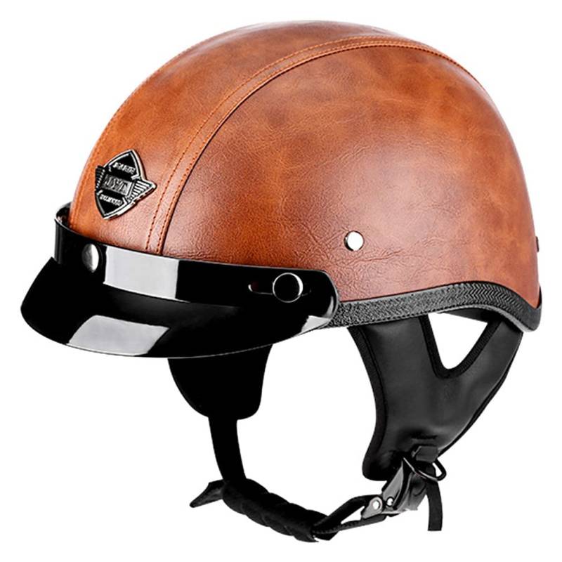 Halbhelme Motorradhelm, Pu-Leder Half Helm Mit Schutzbrille, DOT/ECE-Zulassung Retro Halbschalenhelm, Mit Visier Schnellverschluss，Motorradhelm Halbschalenhelm Mit ECE von CNNGU