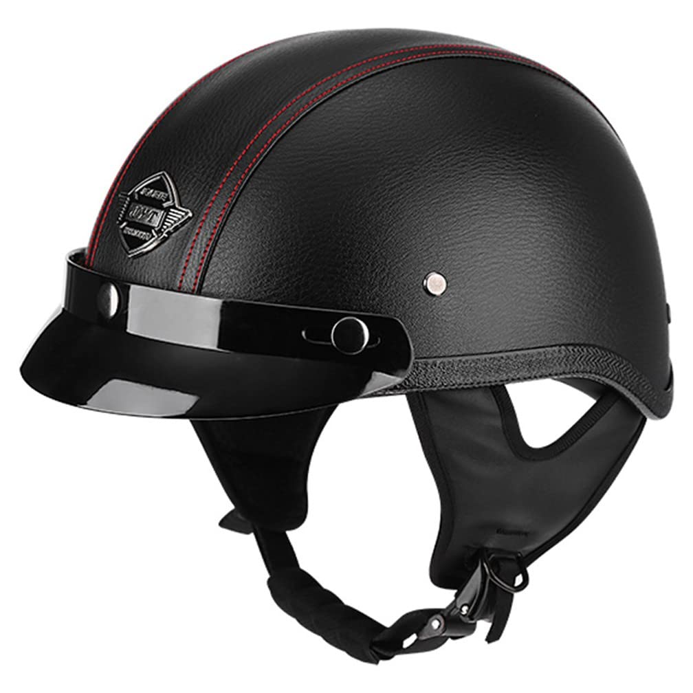 Halbhelme Motorradhelm, Pu-Leder Half Helm Mit Schutzbrille, DOT/ECE-Zulassung Retro Halbschalenhelm, Mit Visier Schnellverschluss，Motorradhelm Halbschalenhelm Mit ECE von CNNGU