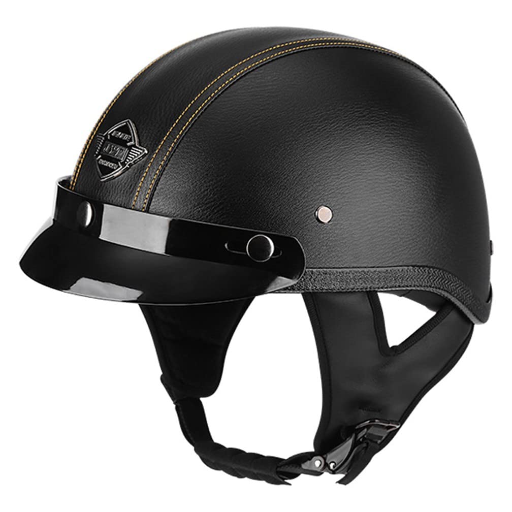 Halbhelme Motorradhelm, Pu-Leder Half Helm Mit Schutzbrille, DOT/ECE-Zulassung Retro Halbschalenhelm, Mit Visier Schnellverschluss，Motorradhelm Halbschalenhelm Mit ECE von CNNGU