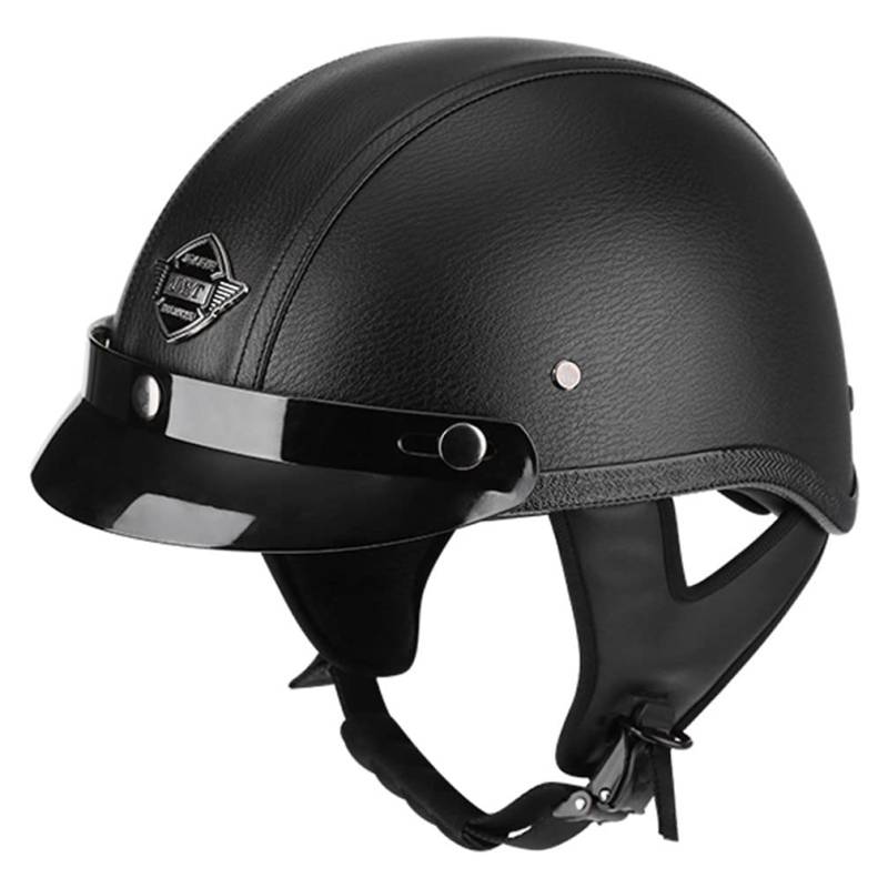 Halbhelme Motorradhelm, Pu-Leder Half Helm Mit Schutzbrille, DOT/ECE-Zulassung Retro Halbschalenhelm, Mit Visier Schnellverschluss，Motorradhelm Halbschalenhelm Mit ECE von CNNGU