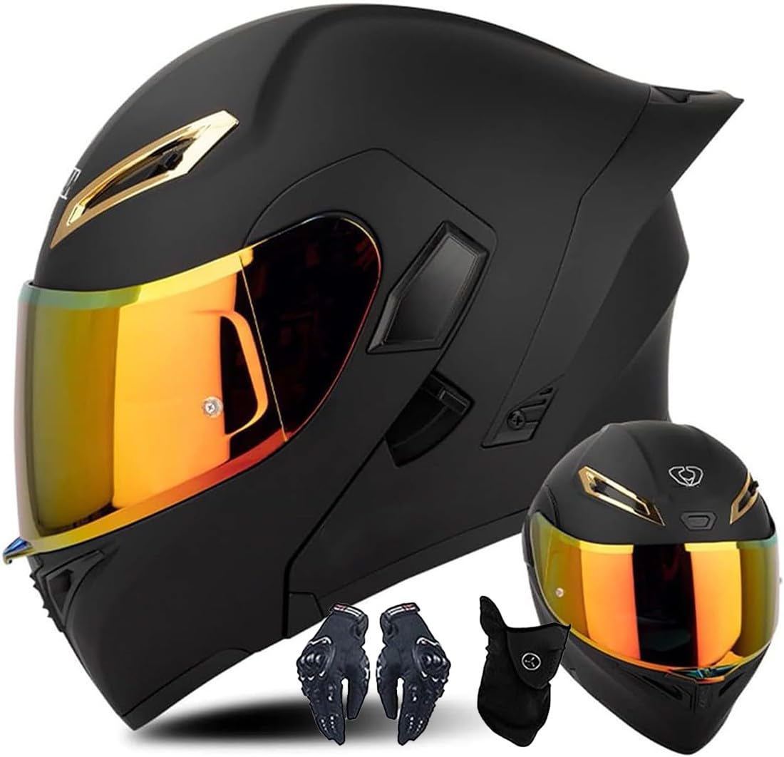 Modularer Motorradhelm Mit Handschuhen Und Gesichtsschutz, Flip Up Helm Erwachsener Motorradhelm Mit Doppelvisier, ECE-geprüfter Helm Für Männer Und Frauen von CNNGU