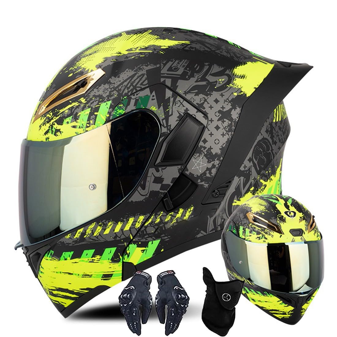 Modularer Motorradhelm Mit Handschuhen Und Gesichtsschutz, Flip Up Helm Erwachsener Motorradhelm Mit Doppelvisier, ECE-geprüfter Helm Für Männer Und Frauen von CNNGU